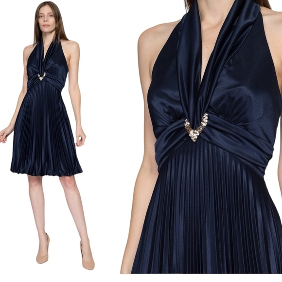 Cache Vintage  Blue Halter Dress Tea Length‎ Size 8 - Picture 2 of 16